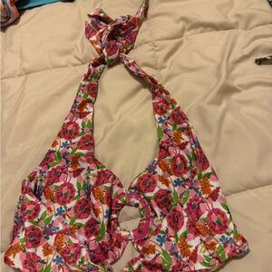 Strawberry Milk Mob Pink Floral Halter Bikini Top